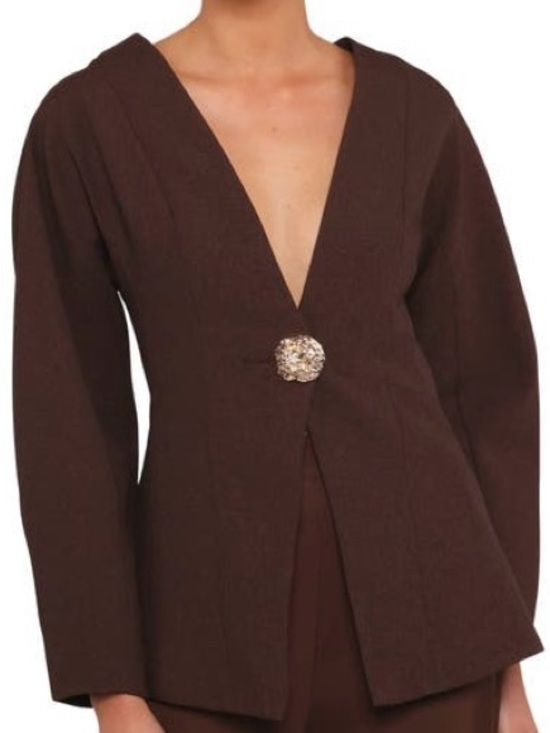 Petal & Pup Jackets & Blazers - Petal & Pup Chocolate Brown Deep V Single-Button Jacket
